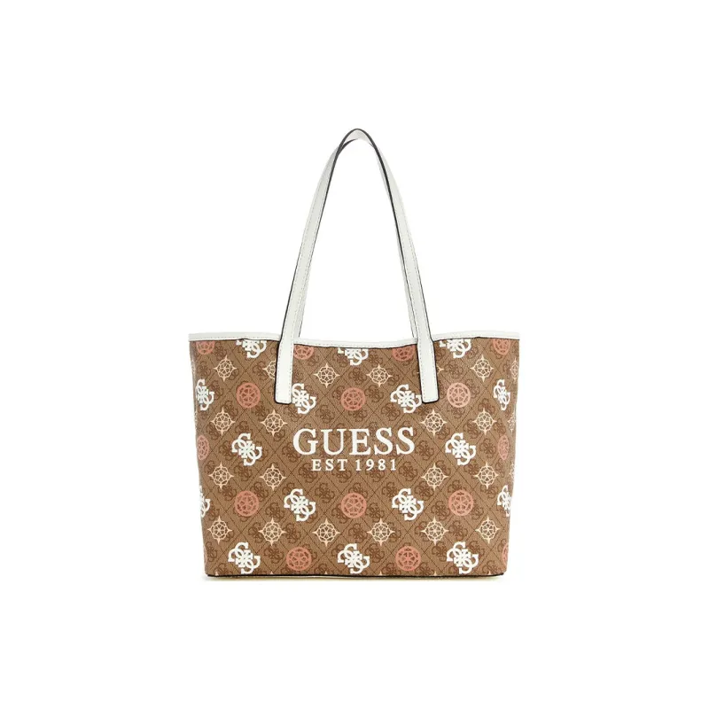 GUESS PU Tote Bag Shopping Bag Handbag Women's Beige Brown-0