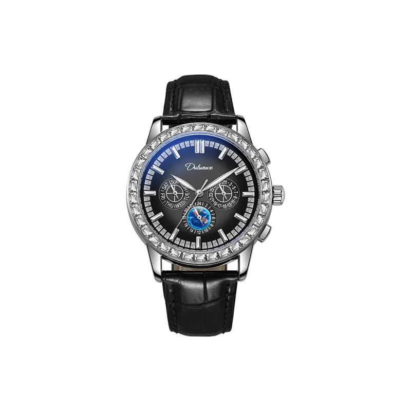 Dulunwe Automatic Mechanical Movement Genuine Leather Strap Watch Men's Watches Black Dial-4