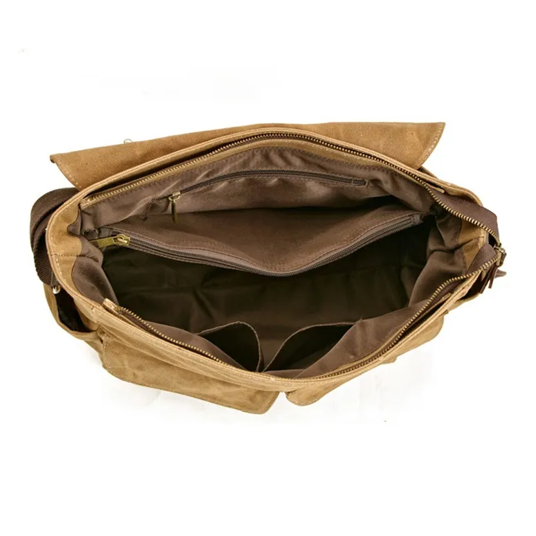 TTaG．baG Oilwax Canvas With Top Grain Cow Leather Canvas Bag Crossbody Bag Men's Khaki/Green/Black/Dark Gray-4