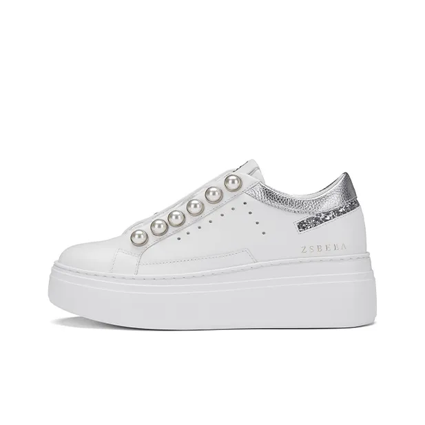 ZSBELLA Cushioning Height Increase Low Top Skateboard Shoes Women's White-0