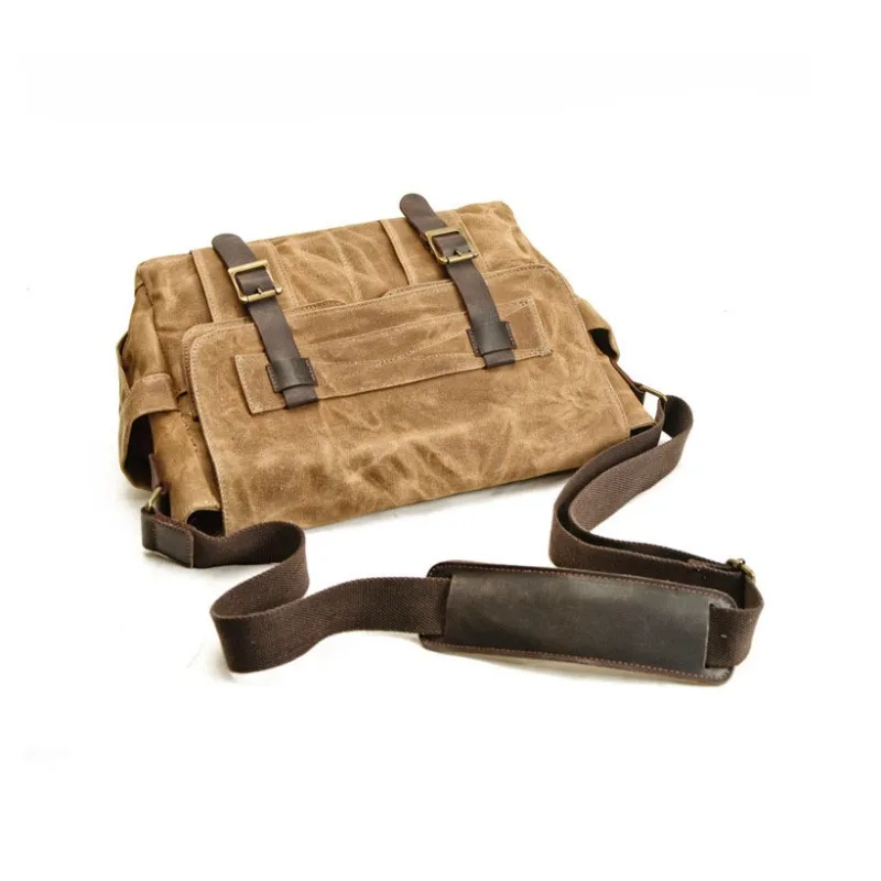 TTaG．baG Oilwax Canvas With Top Grain Cow Leather Canvas Bag Crossbody Bag Men's Khaki/Green/Black/Dark Gray-3