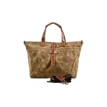 TTaG．baG Waterproof Oil Wax Canvas With Top Grain Cow Leather Canvas Bag Handbag Shoulder Bag Unisex