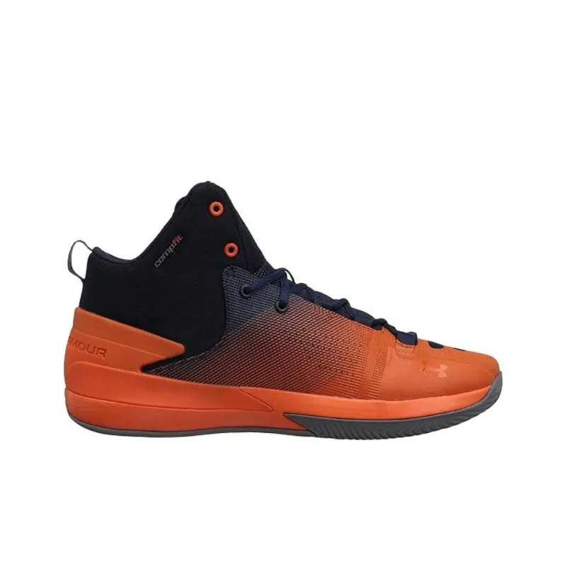 Under Armour Rocket3 Anti Slip Wear Resistant Mid Top Basketball Shoes Men's Orange Blue-1