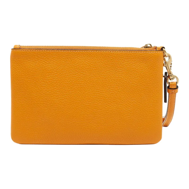 COACH Wristlet Leather Clutch Small Size Women's Orange-2