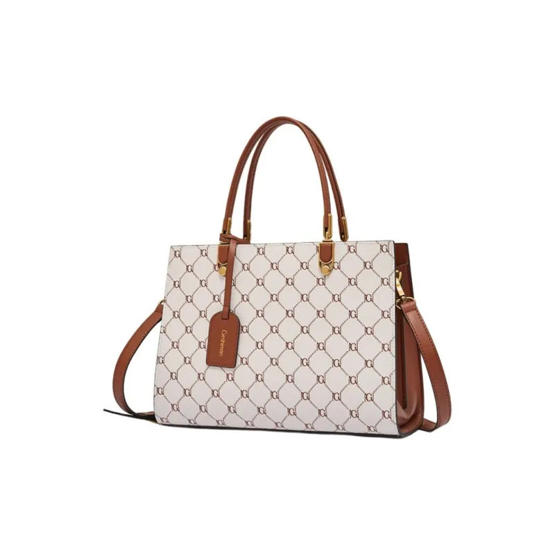 Geshiman PVC Shoulder Bag, Crossbody Bag, Handbag Large Size Women's Coffee/Ecru-2