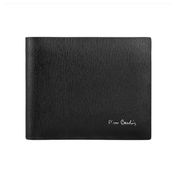 PIERRE CARDIN Top Grain Cow Leather Wallet Minimalist Style Men's Black