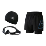 Black Blue+Black Swim Goggles+Swimming Cap-Three-Piece Set
