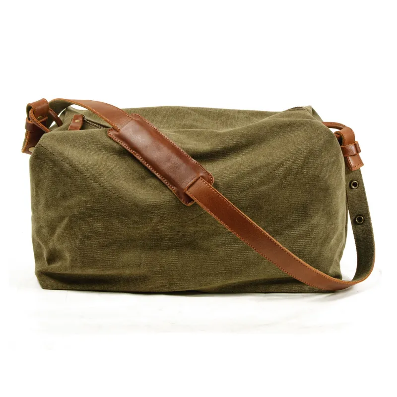 TTaG．baG Top Grain Cow Leather With Canvas Canvas Bag Shoulder Bags Regular Men's Khaki/Green/Dark Gray-1