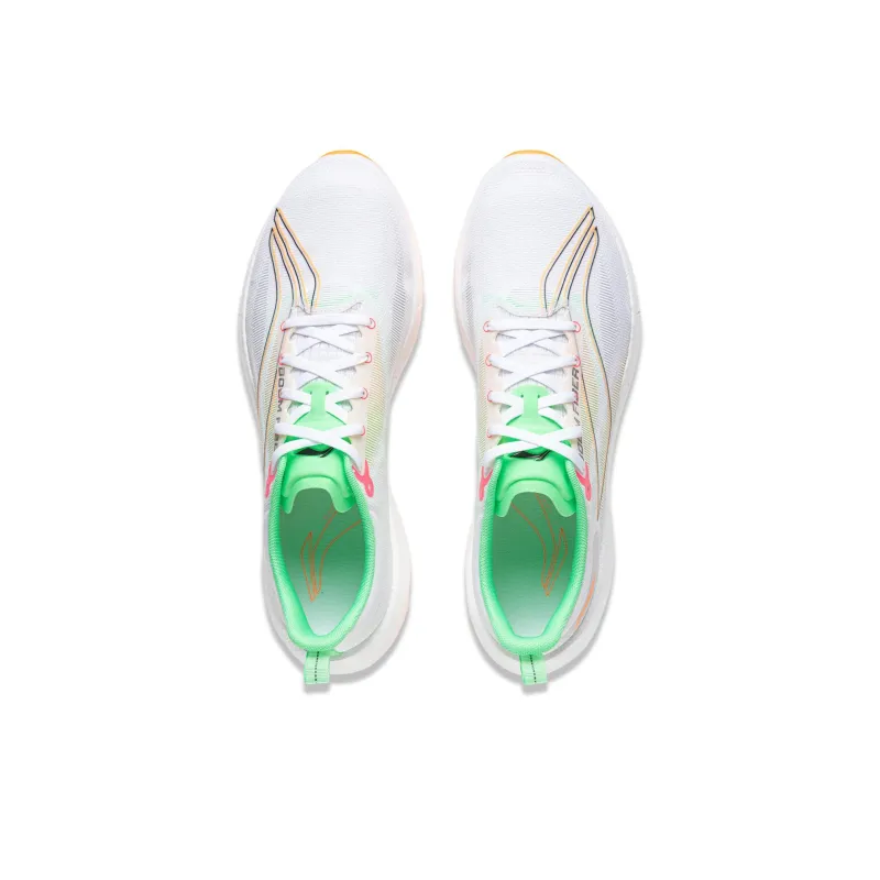 LiNing Super Light 21 Cushioned Wear Resistant Breathable Low Top Running Shoes Men's White Green Orange-3