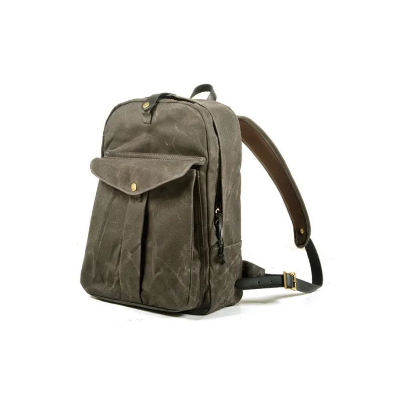 TTaG．baG Top Grain Cow Leather With Shellac Canvas Backpack Regular Unisex Black/Khaki/Dark Blue/Gray/Army Green-8