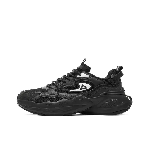 PEAK Taichi Puffy Shoes Cushioning Rebound Height Increasing Slip Resistant Low Top Casual Shoes Men's Black Silver
