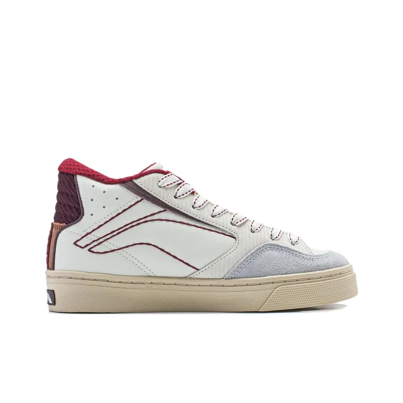 LiNing Wave 180 Anti Slip Wear Resistant Mid Top Skateboard Shoes Women's White Red-1