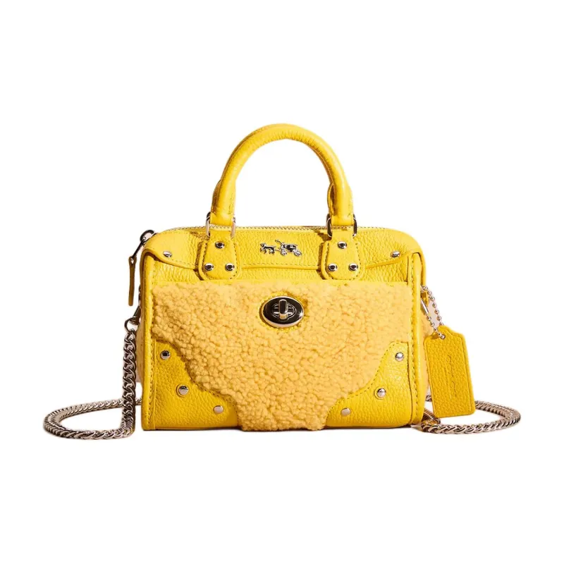COACH Rhyder Wool Bonded Leather Shoulder Bag Crossbody Bag Women's Silver Multicolor Banana-0