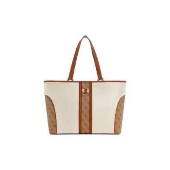 GUESS Artificial Leather With Canvas Canvas Bag Tote Bag Shopping Bag Handbag Women's White & Brown