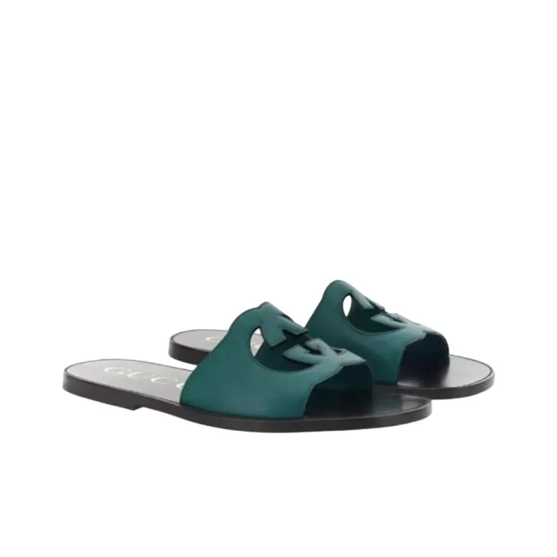 GUCCI Interlocking Slide Slippers Men's Green-2