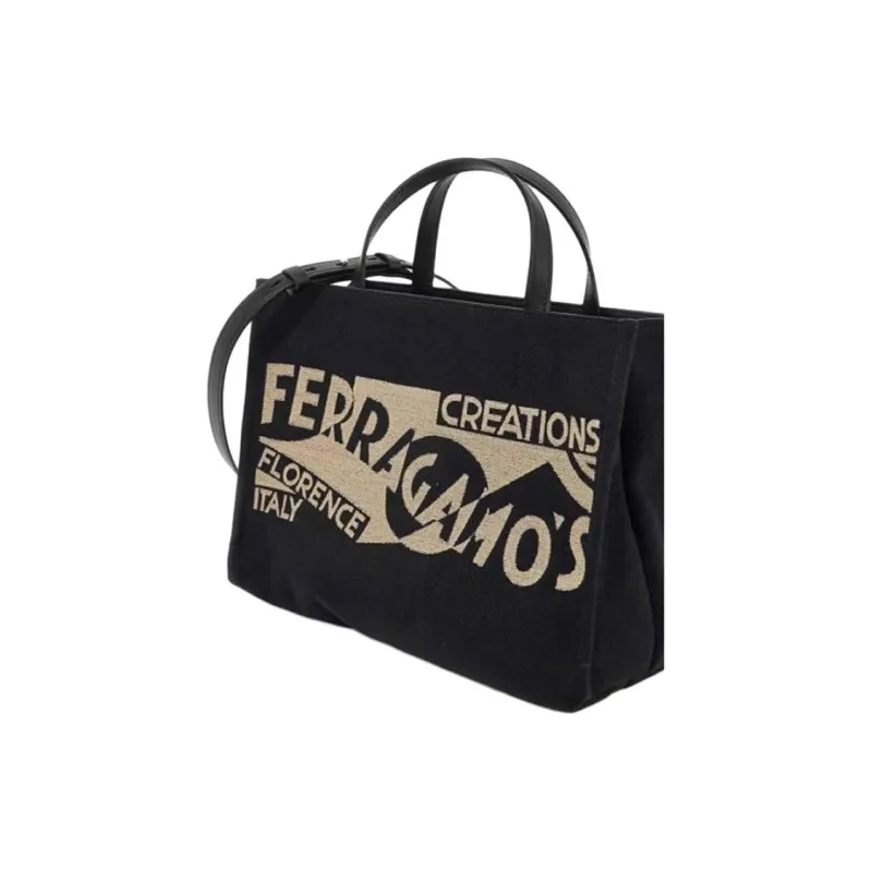 FERRAGAMO Denim Portable Crossbody Bag Shoulder Bag Women's Black-1
