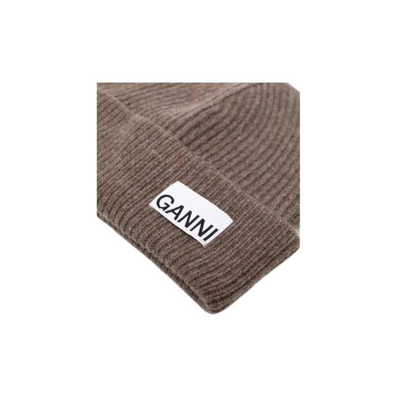 GANNI Logo-patch Ribbed Beanie-1