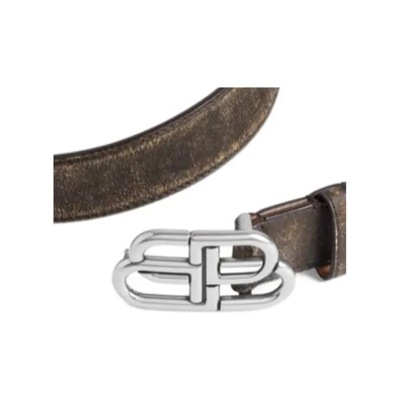 Balenciaga Concave And Convex Details Lambskin Leather Belts Men's Brown Width 3.5CM-2
