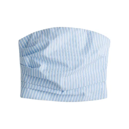 H&M Strapless Tops Women's Light Blue Stripes