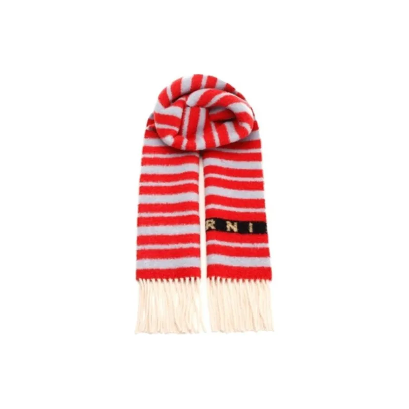 MARNI Striped Logo Intarsia Fringed Scarf-0