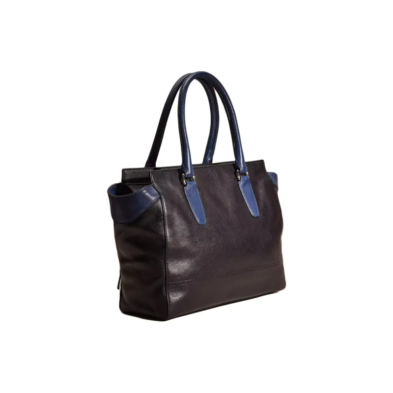 COACH Legacy Leather Tote Bag Shopping Bag Handbag Large Size Unisex Black & Navy-1
