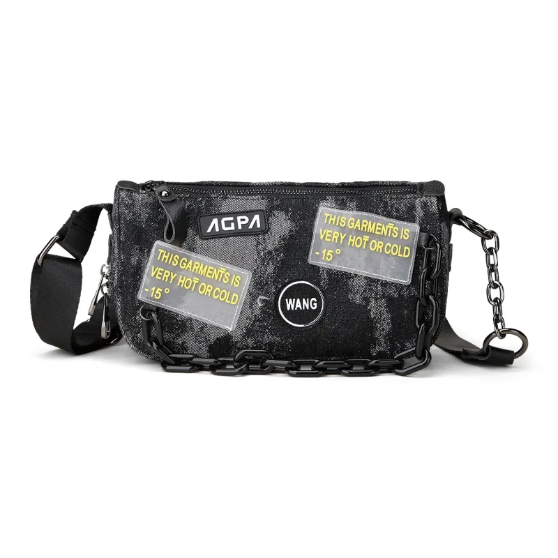 Fillove Denim Shoulder Bag Regular Unisex Black-0