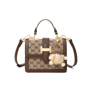 Kevin Cohen Fabric, Synthetic Leather Small Square Bag, Handbag, Shoulder Bag, Crossbody Bag Regular Women's Dark Brown