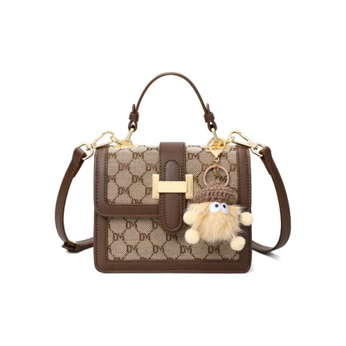 Kevin Cohen Fabric, Synthetic Leather Small Square Bag, Handbag, Shoulder Bag, Crossbody Bag Regular Women's Dark Brown