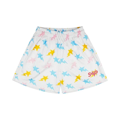 BKCXZICE Basketball Shorts Unisex White Base Yellow Five-Pointed Star