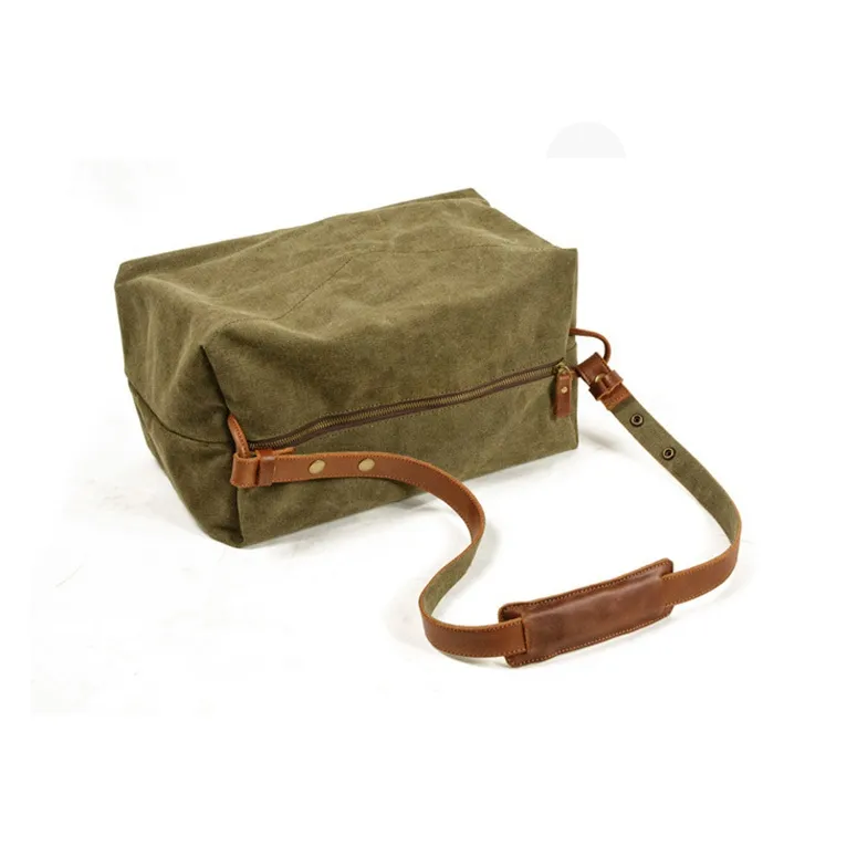 TTaG．baG Top Grain Cow Leather With Canvas Canvas Bag Shoulder Bags Regular Men's Khaki/Green/Dark Gray-2