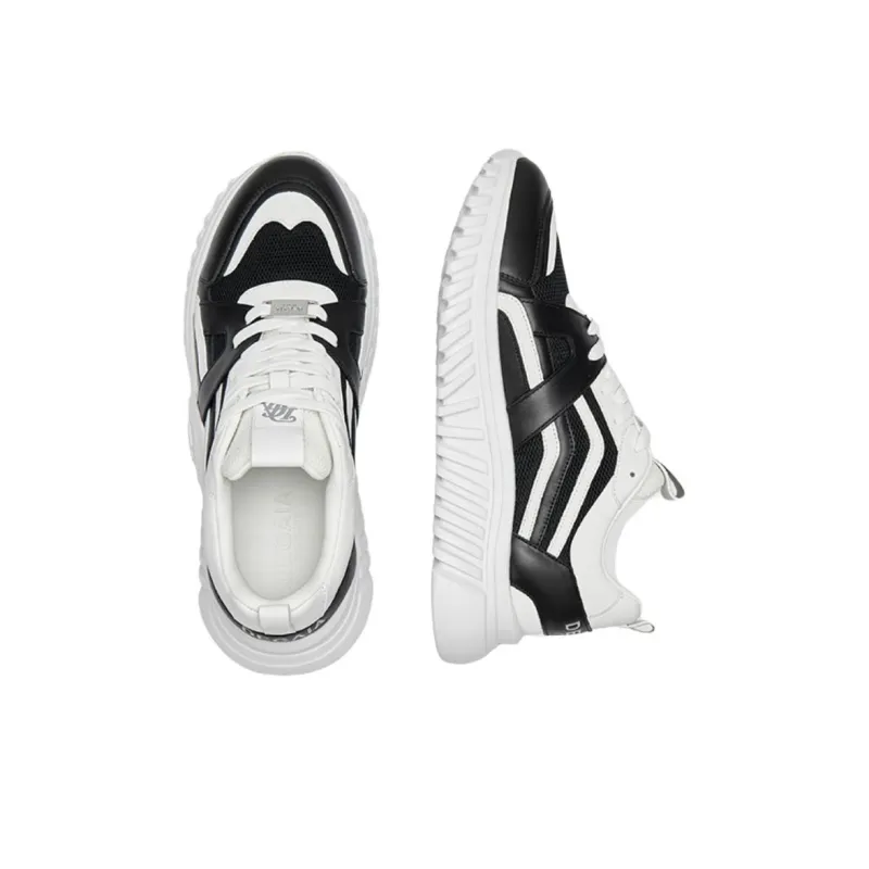 DEGAIA Low Top Casual Shoes Men's Black White, Black-7