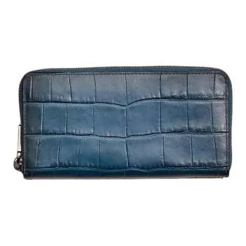 COACH Accordion Wallet Crocodile Embossed Leather Wallet Small Size Men's Mineral Blue