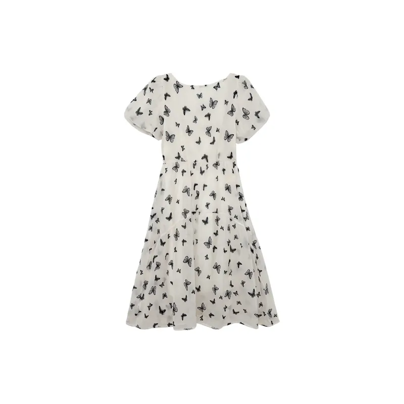 Icicofficial Short Sleeved Dress Women's Butterfly Print-1