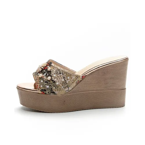 POOQ Abrasion-Resistant Slide Slippers Women's Apricot Color
