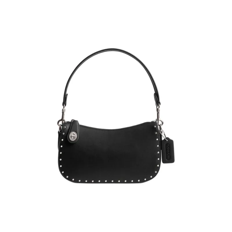 COACH Swinger Tanned Leather Portable Crossbody Bag, Shoulder Bag Women's Black-0