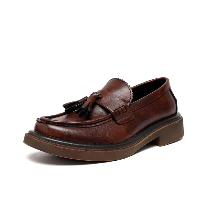 WEISHIBANGWEI Loafers Medium Heel Men's Black-9