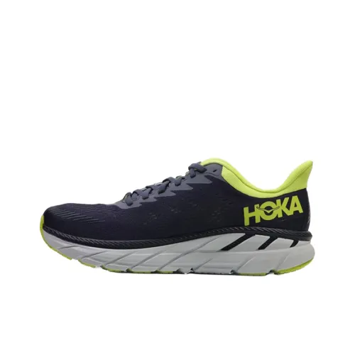 HOKA ONE ONE Clifton 7 Running Shoes Men Low-Top Blue/Yellow/White