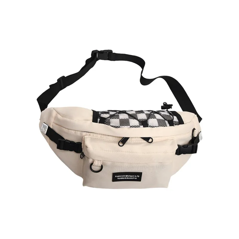 MOK Nylon Crossbody Bag Fanny Pack Sling Bag Unisex White/Black/Khaki-0