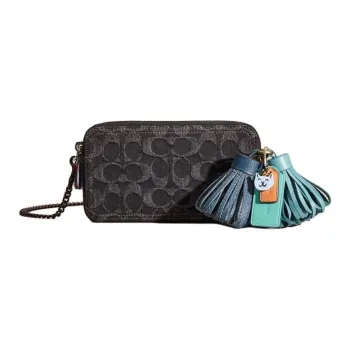 COACH Kira Denim With Calfskin Shoulder Bag Crossbody Bag Small Size Women's Black