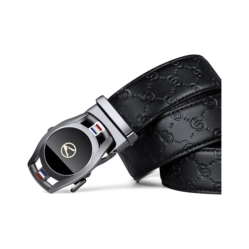AUGTARLION Fashion Youth Business Commute Suit Trouser With Belt Cow Leather Leather Belts Men's Gunmetal 3.5cm-4