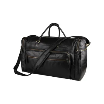 Top Grain Cow Leather Travel Bag Large Size Men's Black