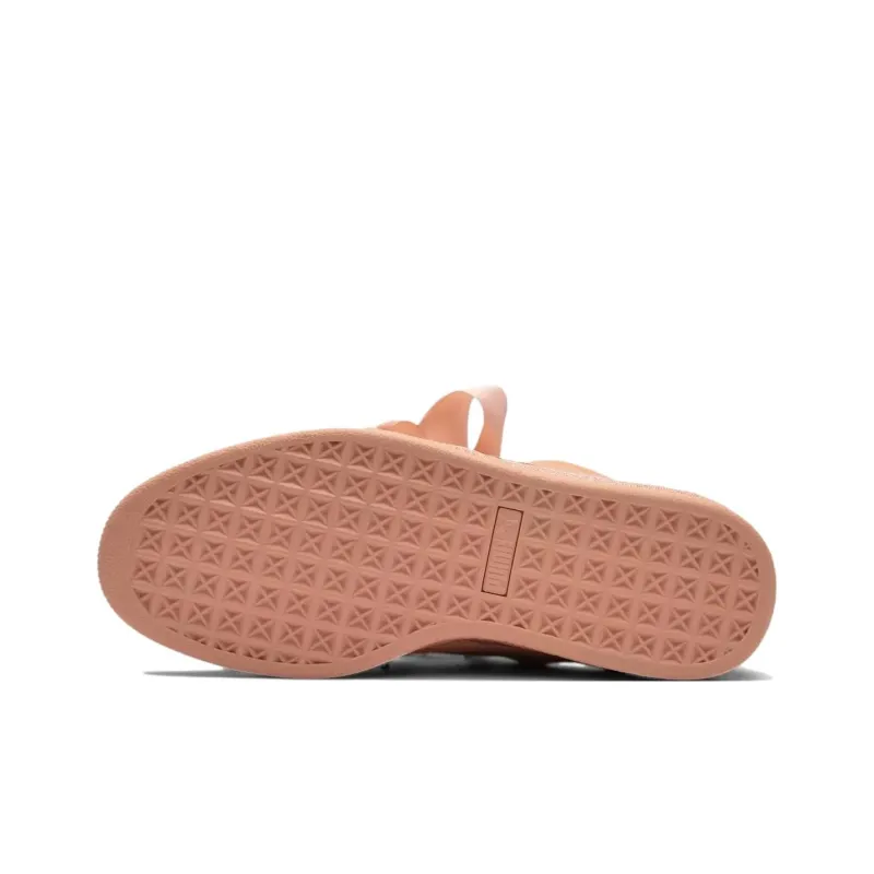 PUMA Suede Heart Satin Anti Slip Wear Resistant Low Top Skateboard Shoes Women's Light Pink-4