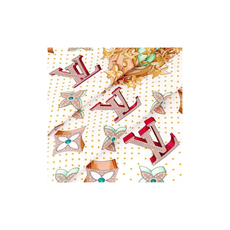 LOUIS VUITTON Mulberry Silk Silk Scarves Women's White-1