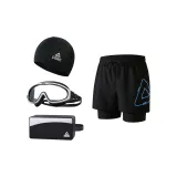 Black Blue+Black White Swim Goggles+Swimming Cap+Swim Bag-Four-Piece Set