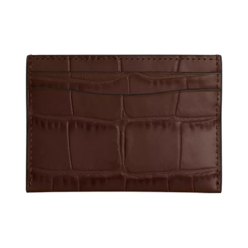 COACH Card Case Crocodile Embossed Leather Card Holder Mini Women's Silver & Maple-1