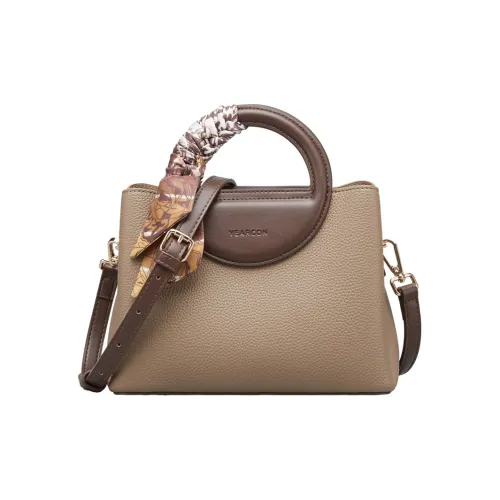 YEARCON Synthetic Leather Tote Bag, Shopping Bag, Portable Crossbody Bag, Shoulder Bag Medium Size Women's Khaki