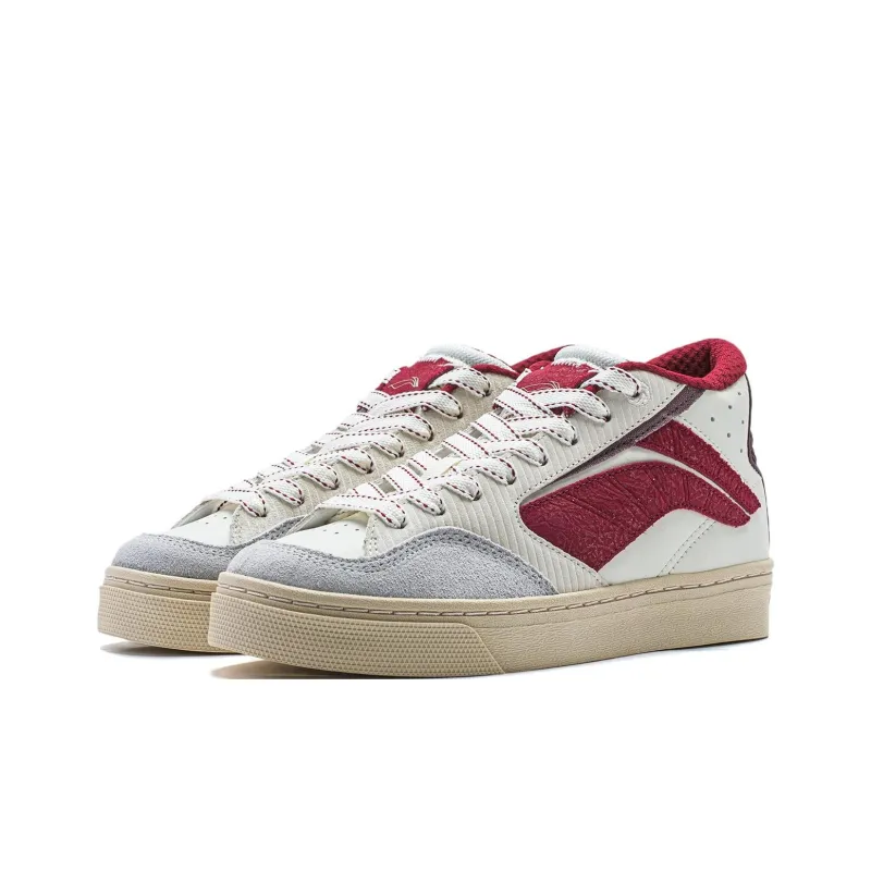 LiNing Wave 180 Anti Slip Wear Resistant Mid Top Skateboard Shoes Women's White Red-2