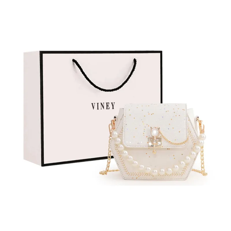 VINEY Cow Leather Handbag, Shoulder Bag, Crossbody Bag Mini Women's White-0
