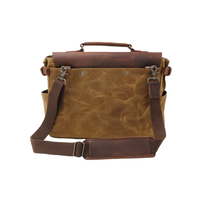 TTaG．baG Leather With Batik Canvas Bag, Crossbody Handbag Regular Men's Khaki/Black/Dark Gray/Army Green-6
