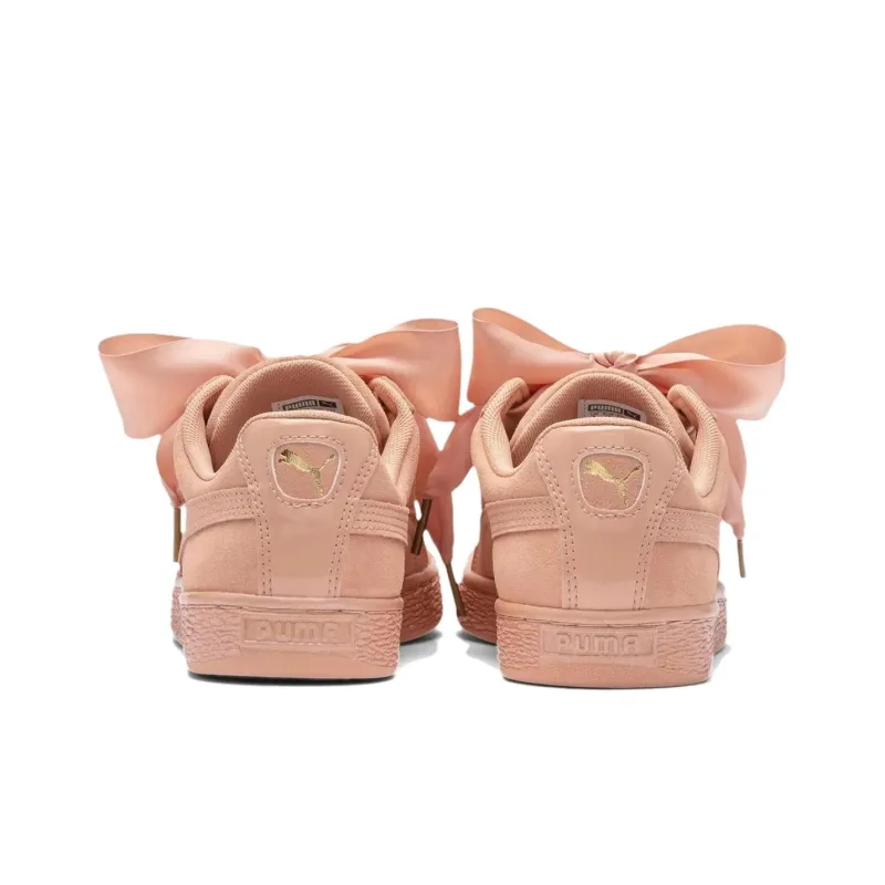 PUMA Suede Heart Satin Anti Slip Wear Resistant Low Top Skateboard Shoes Women's Light Pink-2
